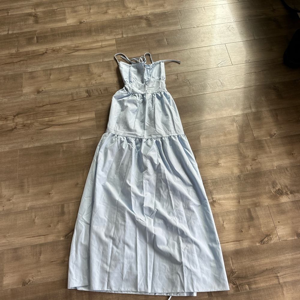 Blue Sleeveless Spaghetti Strap Maxi Sundress